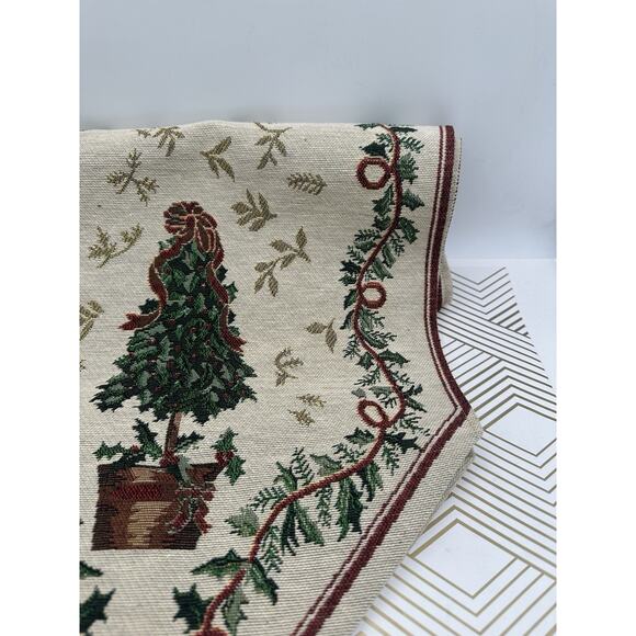 Spode Table Runner Christmas Tree Holiday Holly Woven Jacquard Tapestry Tassels - Picture 3 of 3